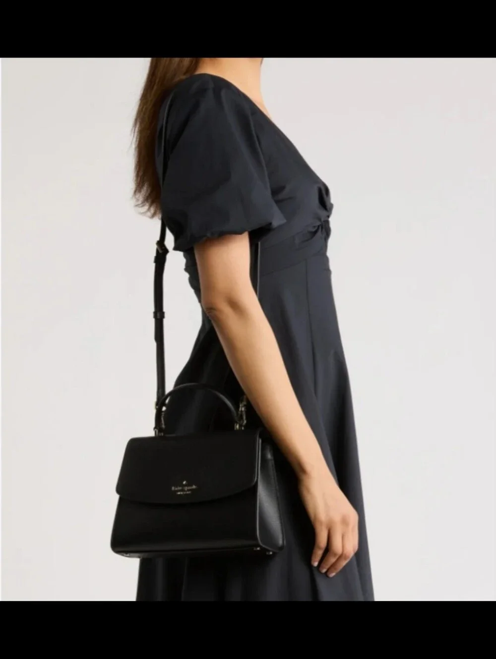 kate spade black leather top-handle satchel with gold hardware